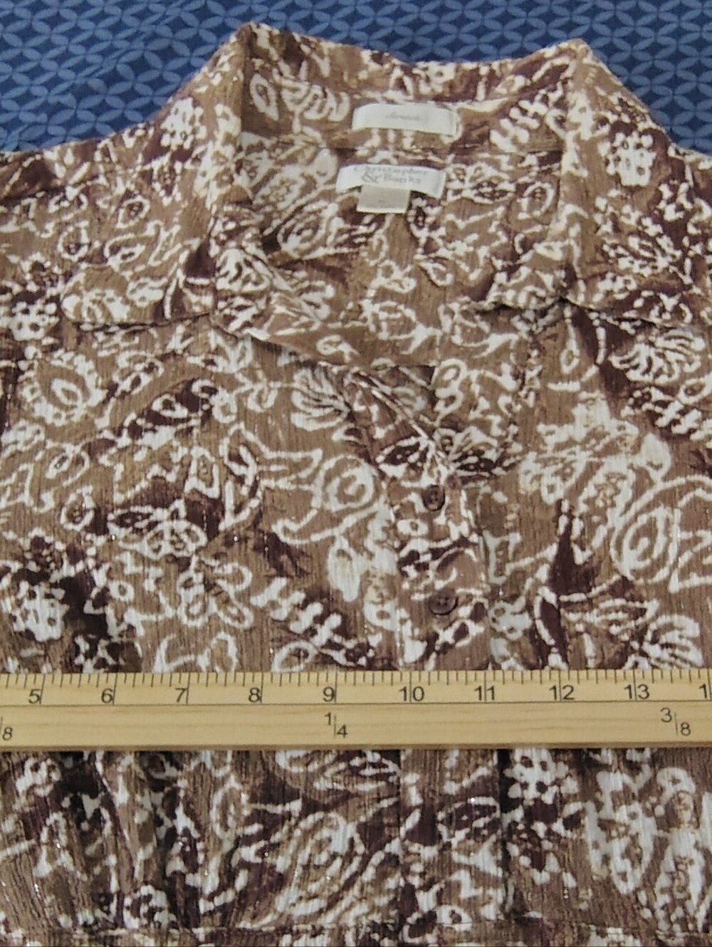 Christopher & Banks women's Brown and Cream Floral Short Sleeve Blouse Size XL - Picture 2 of 7